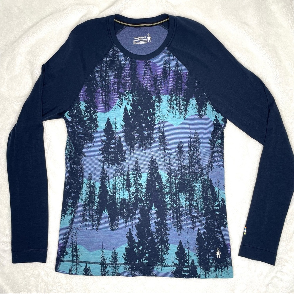 Women's Navy and Purple Forest Print Sweater